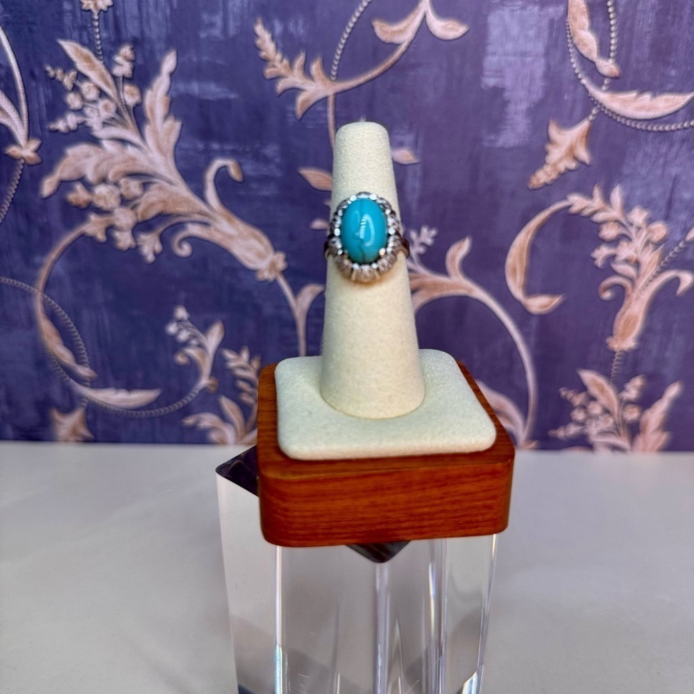 Vintage Estate Faux Turquoise Silver Toned Ring Size 6.25 Lot D61